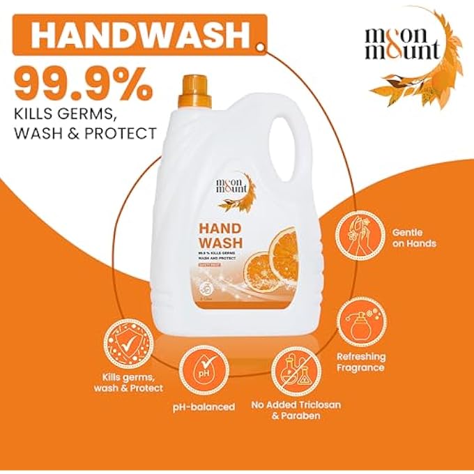 Moon & Mount HAND WASH PROTECTION FROM GERMS, HAND WASH LIQUIDS 5 LITER LIQUID HANDWASH FOR EVERYDAY USE (ORANGE) - Image 4